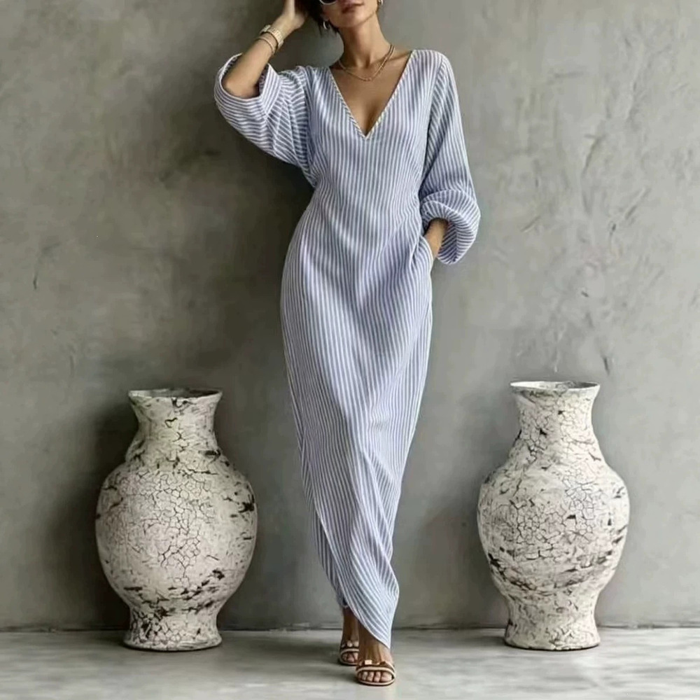 ZARA Summer Casual Loose Striped Shirt Dress Vacation Maxi